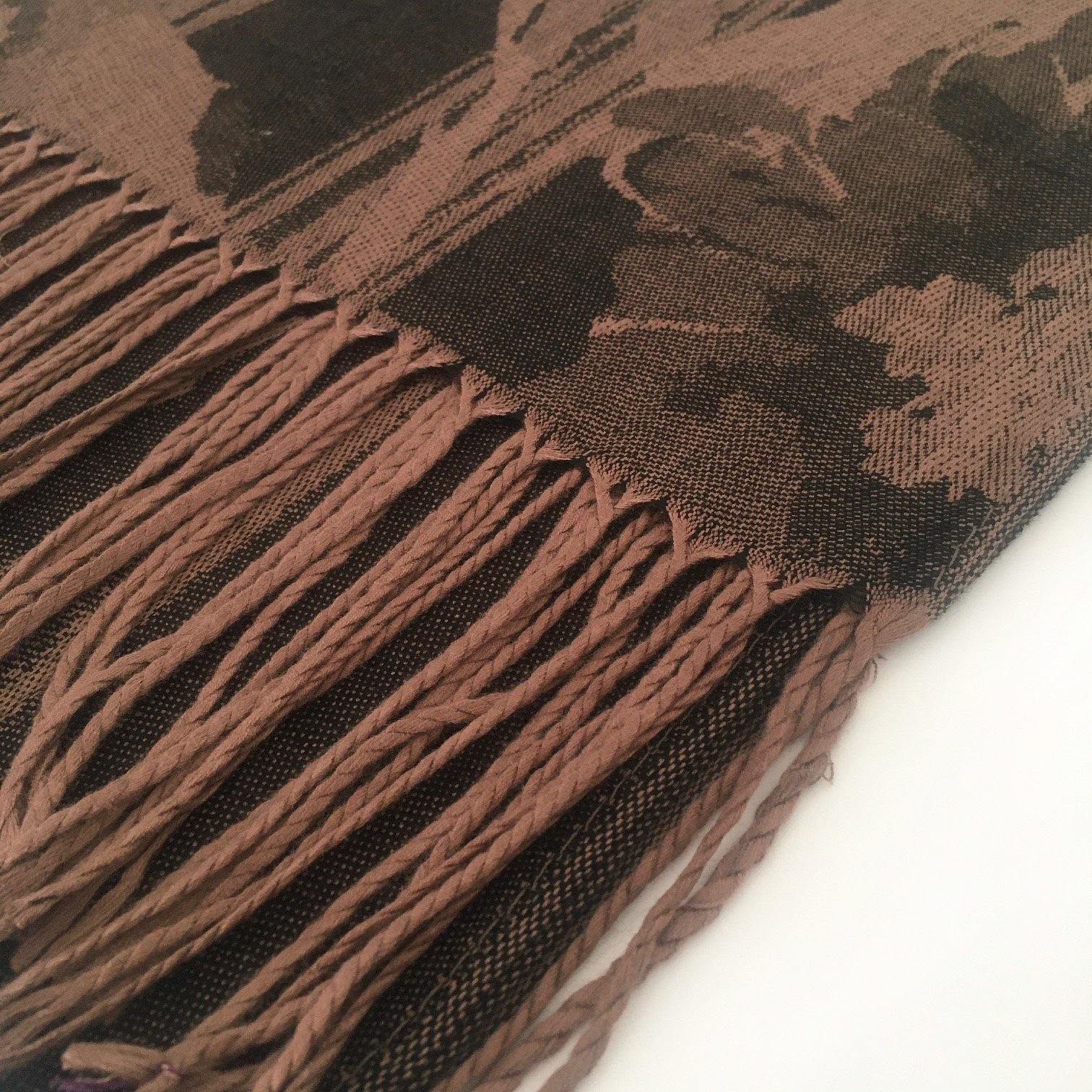 A-SHU BLACK BRONZE REVERSIBLE PASHMINA SHAWL SCARF IN ABSTRACT FLORAL PRINT - A-SHU.CO.UK