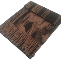 A-SHU BLACK BRONZE REVERSIBLE PASHMINA SHAWL SCARF IN ABSTRACT FLORAL PRINT - A-SHU.CO.UK