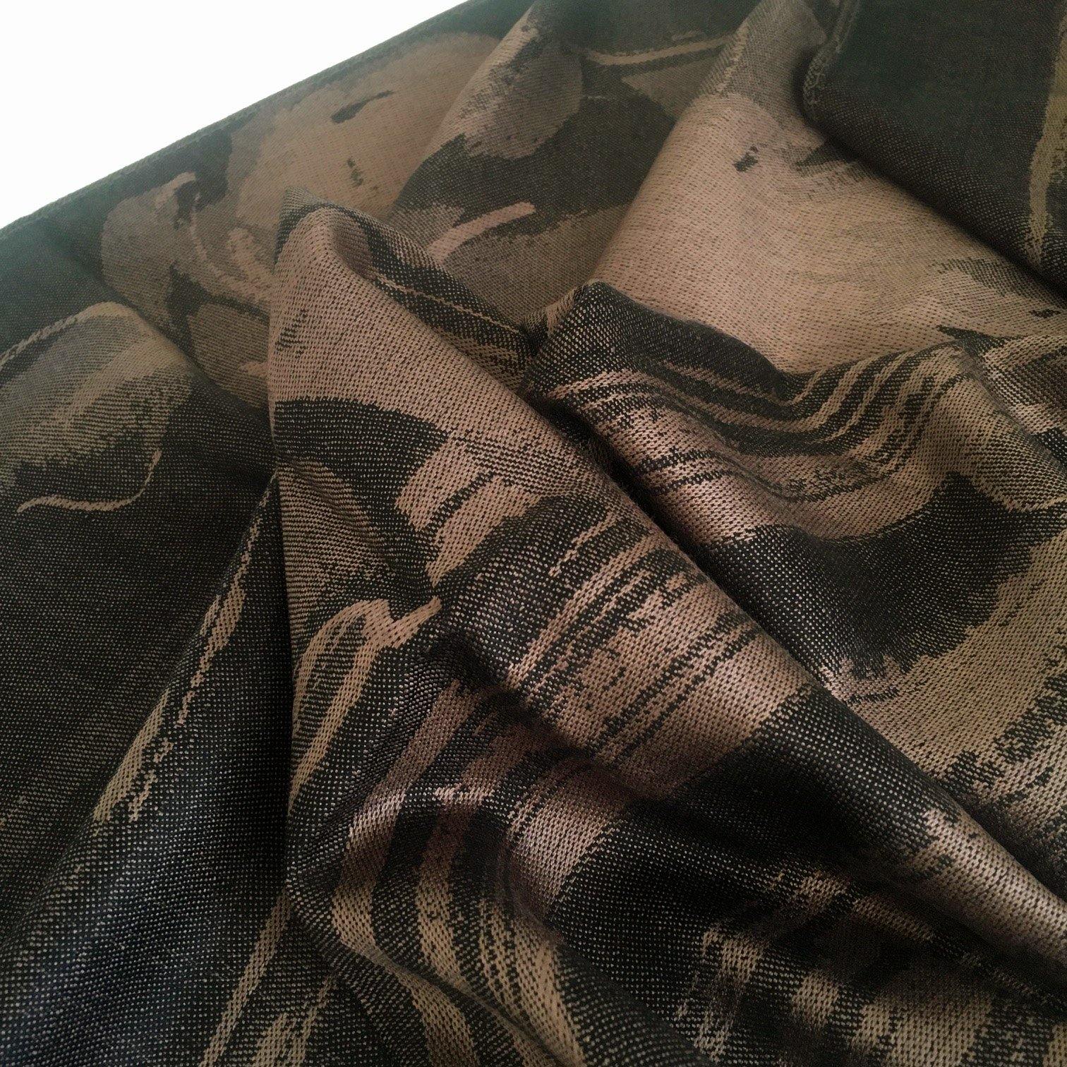 A-SHU BLACK BRONZE REVERSIBLE PASHMINA SHAWL SCARF IN ABSTRACT FLORAL PRINT - A-SHU.CO.UK