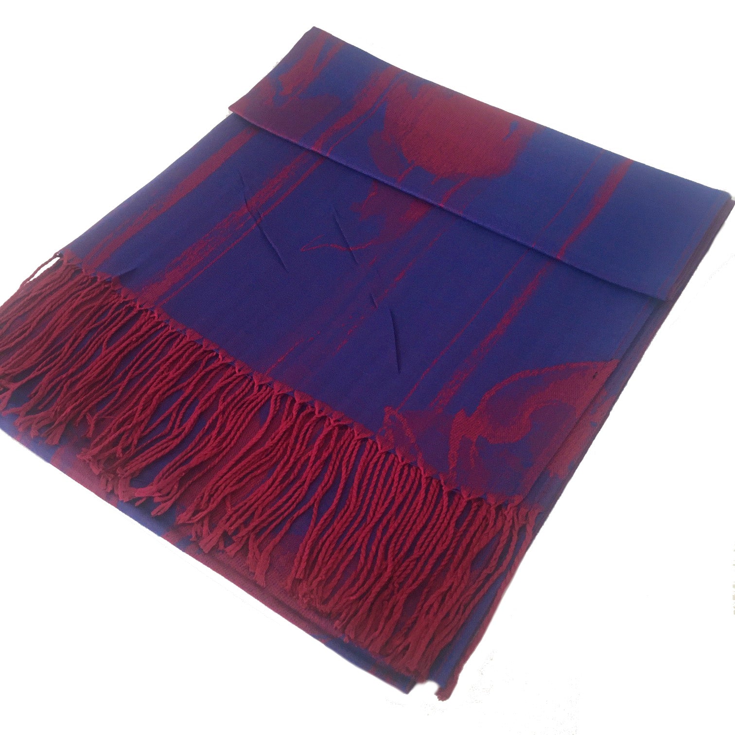 A-SHU BLUE BERRY REVERSIBLE PASHMINA SHAWL SCARF IN ABSTRACT FLORAL PRINT - A-SHU.CO.UK