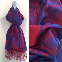 A-SHU BLUE BERRY REVERSIBLE PASHMINA SHAWL SCARF IN ABSTRACT FLORAL PRINT - A-SHU.CO.UK