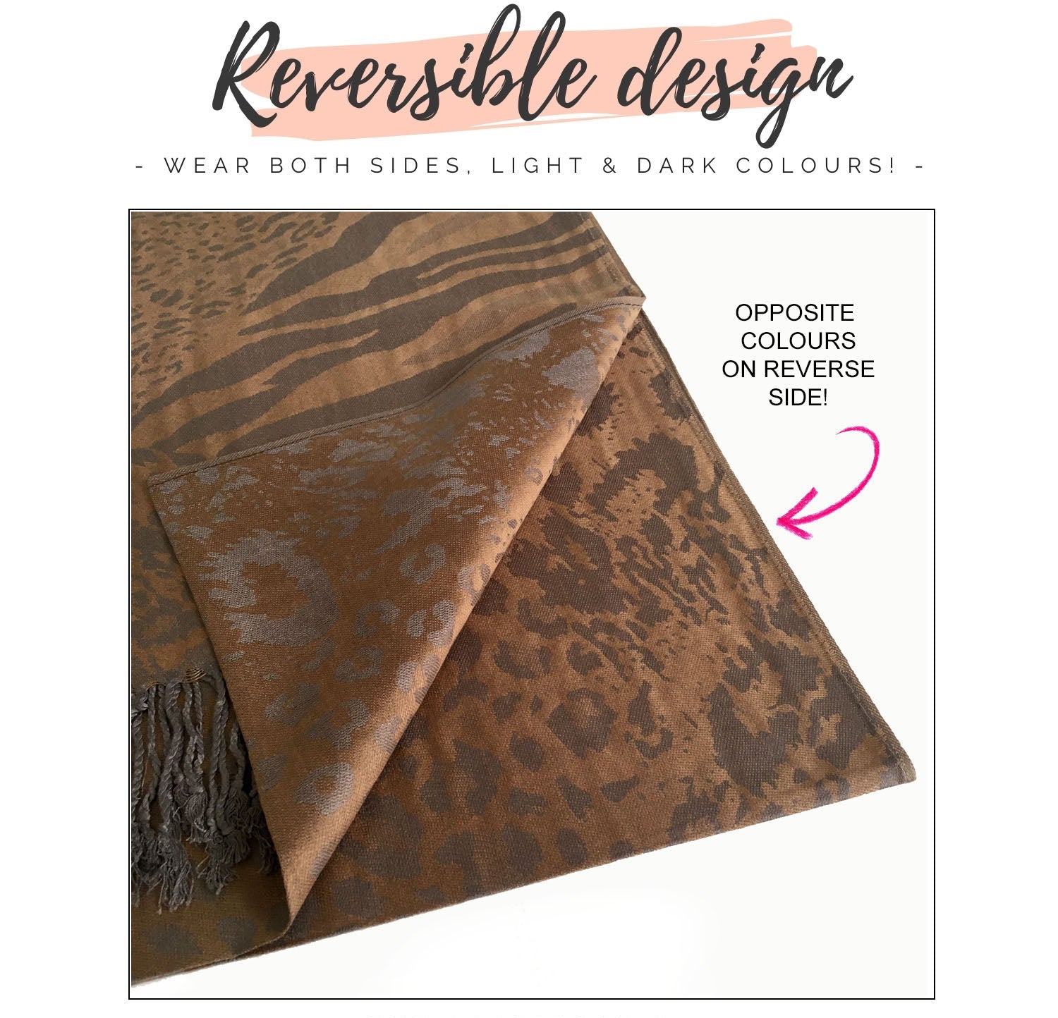 BRONZE LARGE LEOPARD PRINT REVERSIBLE PASHMINA SHAWL SCARF