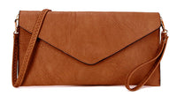 A-SHU BROWN OVER-SIZED ENVELOPE CLUTCH BAG WITH LONG CROSS BODY AND WRISTLET STRAP - A-SHU.CO.UK