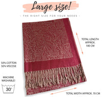 BURGUNDY PAISLEY PRINT REVERSIBLE PASHMINA SHAWL SCARF