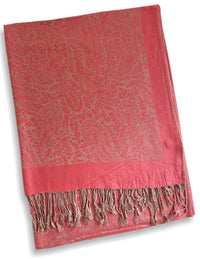 CORAL PAISLEY PRINT REVERSIBLE PASHMINA SHAWL SCARF