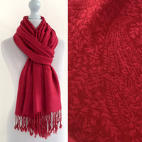 A-SHU DEEP RED PAISLEY PRINT REVERSIBLE PASHMINA SHAWL SCARF - A-SHU.CO.UK