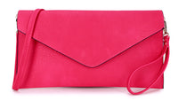 A-SHU LARGE FUSCHIA PINK OVERSIZED ENVELOPE CLUTCH BAG WITH WRISTLET AND LONG CROSSBODY SHOULDER STRAP - A-SHU.CO.UK