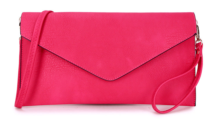 A-SHU LARGE FUSCHIA PINK OVERSIZED ENVELOPE CLUTCH BAG WITH WRISTLET AND LONG CROSSBODY SHOULDER STRAP - A-SHU.CO.UK