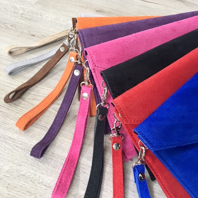 A-SHU GENUINE SUEDE NAVY BLUE OVER-SIZED ENVELOPE CLUTCH BAG / SHOULDER BAG WITH LONG SHOULDER STRAP - A-SHU.CO.UK