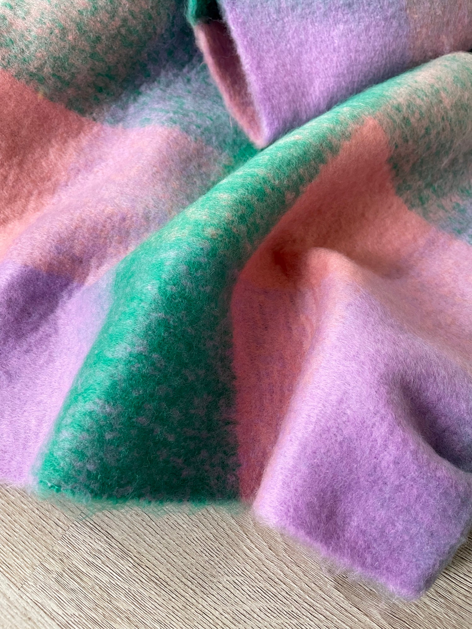 GREEN CHECKED WOOL RAINBOW BLANKET SCARF OVERSIZED WINTER SHAWL WRAP