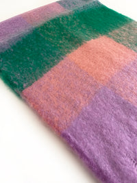 GREEN CHECKED WOOL RAINBOW BLANKET SCARF OVERSIZED WINTER SHAWL WRAP