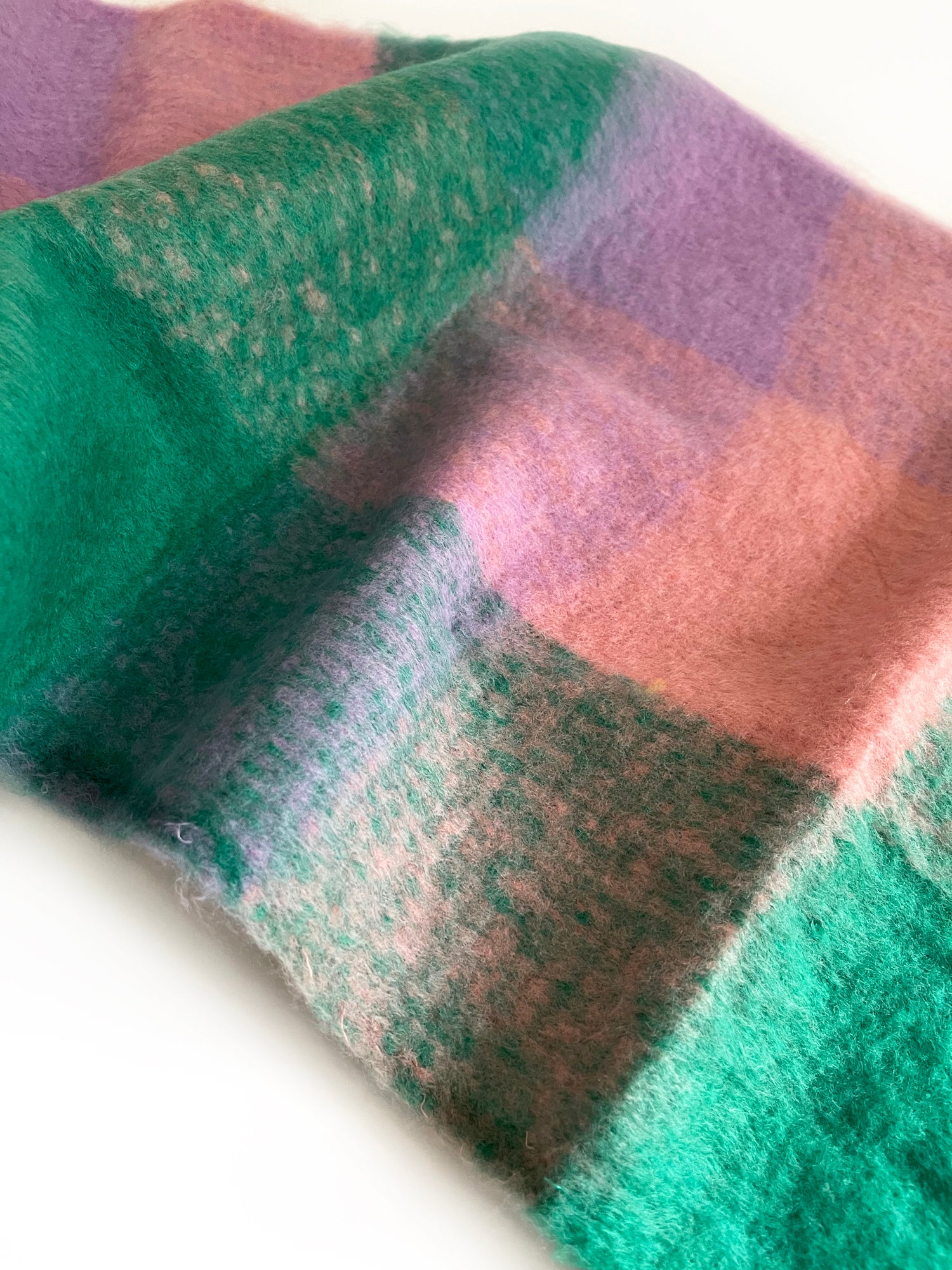 GREEN CHECKED WOOL RAINBOW BLANKET SCARF OVERSIZED WINTER SHAWL WRAP