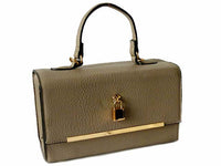 A-SHU GREY HARDBACK BOX SHOULDER BAG WITH PADLOCK DESIGN AND LONG STRAP - A-SHU.CO.UK