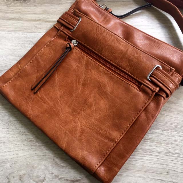 A-SHU LARGE BROWN MULTI COMPARTMENT CROSS BODY OVER SHOULDER BAG WITH LONG STRAP - A-SHU.CO.UK