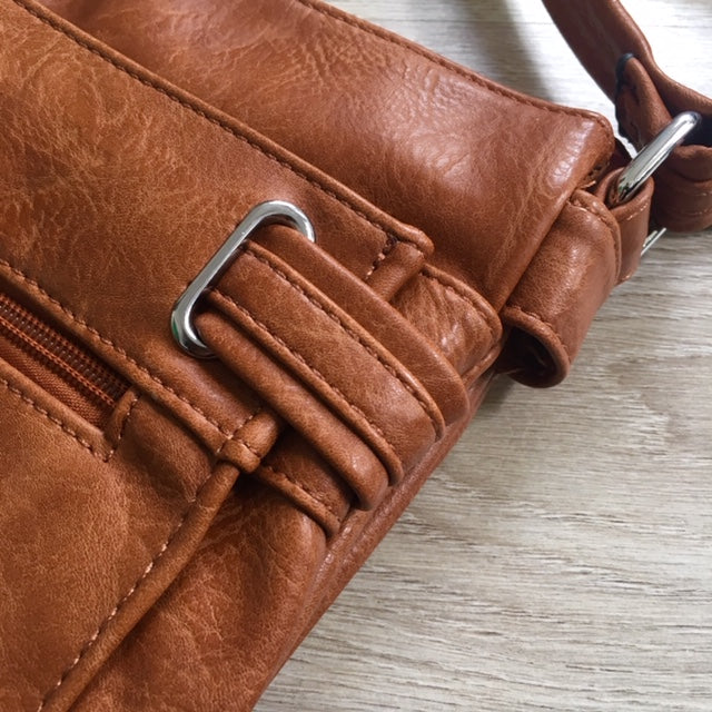 A-SHU LARGE BROWN MULTI COMPARTMENT CROSS BODY OVER SHOULDER BAG WITH LONG STRAP - A-SHU.CO.UK