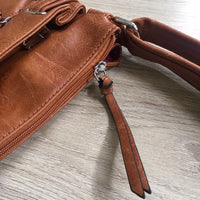 A-SHU LARGE BROWN MULTI COMPARTMENT CROSS BODY OVER SHOULDER BAG WITH LONG STRAP - A-SHU.CO.UK