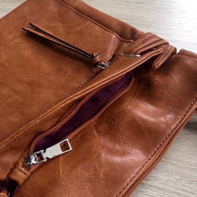 A-SHU LARGE BROWN MULTI COMPARTMENT CROSS BODY OVER SHOULDER BAG WITH LONG STRAP - A-SHU.CO.UK