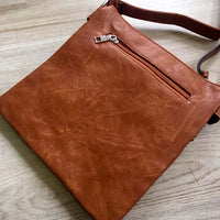 A-SHU LARGE BROWN MULTI COMPARTMENT CROSS BODY OVER SHOULDER BAG WITH LONG STRAP - A-SHU.CO.UK