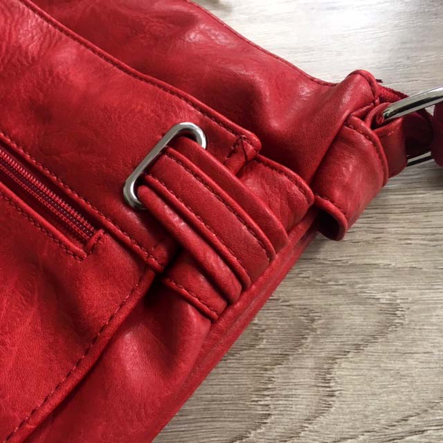 A-SHU LARGE RED MULTI COMPARTMENT CROSS BODY OVER SHOULDER BAG WITH LONG STRAP - A-SHU.CO.UK