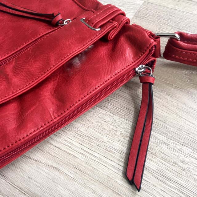 A-SHU LARGE RED MULTI COMPARTMENT CROSS BODY OVER SHOULDER BAG WITH LONG STRAP - A-SHU.CO.UK