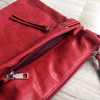 A-SHU LARGE RED MULTI COMPARTMENT CROSS BODY OVER SHOULDER BAG WITH LONG STRAP - A-SHU.CO.UK