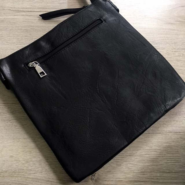 A-SHU LARGE BLACK MULTI COMPARTMENT CROSS BODY OVER SHOULDER BAG WITH LONG STRAP - A-SHU.CO.UK