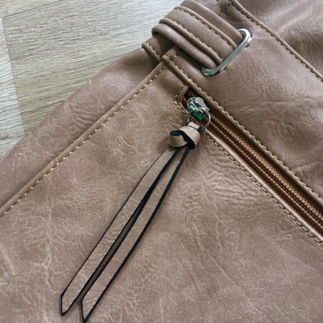 A-SHU LARGE BEIGE MULTI COMPARTMENT CROSS BODY OVER SHOULDER BAG WITH LONG STRAP - A-SHU.CO.UK