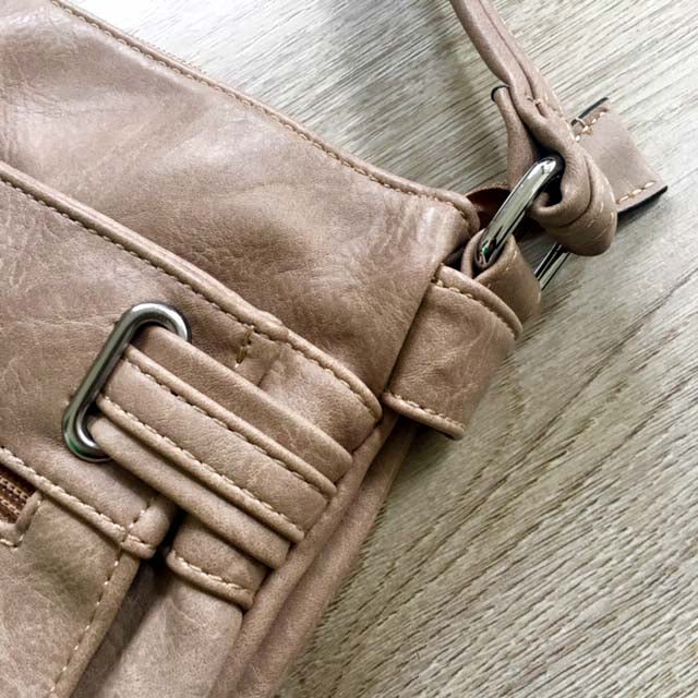 A-SHU LARGE BEIGE MULTI COMPARTMENT CROSS BODY OVER SHOULDER BAG WITH LONG STRAP - A-SHU.CO.UK