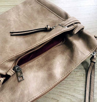 A-SHU LARGE BEIGE MULTI COMPARTMENT CROSS BODY OVER SHOULDER BAG WITH LONG STRAP - A-SHU.CO.UK