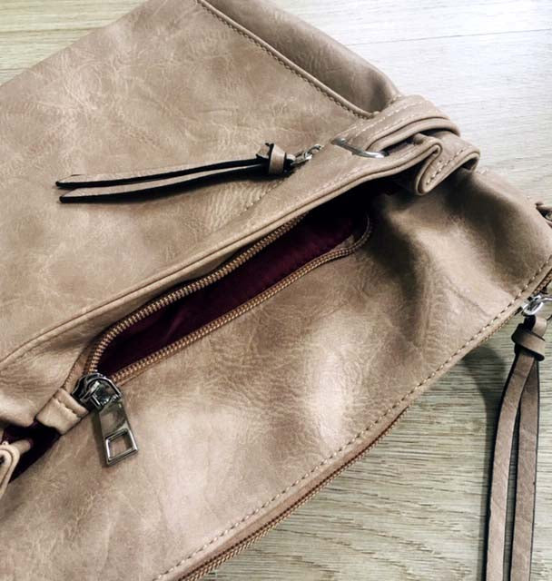 A-SHU LARGE BEIGE MULTI COMPARTMENT CROSS BODY OVER SHOULDER BAG WITH LONG STRAP - A-SHU.CO.UK