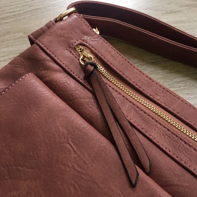 A-SHU LARGE DUSKY PINK TURN LOCK MULTI COMPARTMENT CROSS BODY SHOULDER BAG WITH LONG STRAP - A-SHU.CO.UK