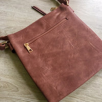 A-SHU LARGE DUSKY PINK TURN LOCK MULTI COMPARTMENT CROSS BODY SHOULDER BAG WITH LONG STRAP - A-SHU.CO.UK