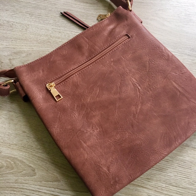 A-SHU LARGE DUSKY PINK TURN LOCK MULTI COMPARTMENT CROSS BODY SHOULDER BAG WITH LONG STRAP - A-SHU.CO.UK