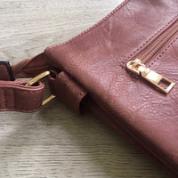 A-SHU LARGE DUSKY PINK TURN LOCK MULTI COMPARTMENT CROSS BODY SHOULDER BAG WITH LONG STRAP - A-SHU.CO.UK