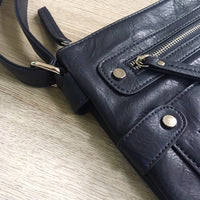 A-SHU LARGE NAVY BLUE MULTI COMPARTMENT CROSSBODY BAG WITH LONG STRAP - A-SHU.CO.UK