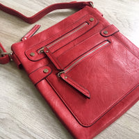 A-SHU LARGE RED MULTI COMPARTMENT CROSSBODY BAG WITH LONG STRAP - A-SHU.CO.UK