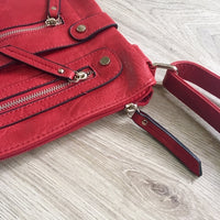 A-SHU LARGE RED MULTI COMPARTMENT CROSSBODY BAG WITH LONG STRAP - A-SHU.CO.UK