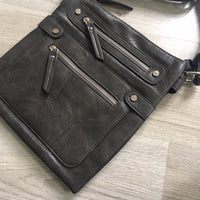 A-SHU LARGE GREY MULTI COMPARTMENT CROSSBODY BAG WITH LONG STRAP - A-SHU.CO.UK