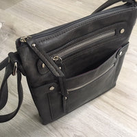 A-SHU LARGE GREY MULTI COMPARTMENT CROSSBODY BAG WITH LONG STRAP - A-SHU.CO.UK
