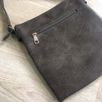 A-SHU LARGE GREY MULTI COMPARTMENT CROSSBODY BAG WITH LONG STRAP - A-SHU.CO.UK