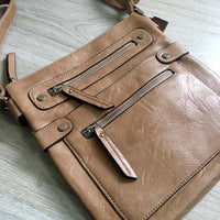 A-SHU LARGE TAUPE MULTI COMPARTMENT CROSSBODY BAG WITH LONG STRAP - A-SHU.CO.UK