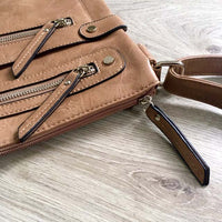 A-SHU LARGE TAUPE MULTI COMPARTMENT CROSSBODY BAG WITH LONG STRAP - A-SHU.CO.UK