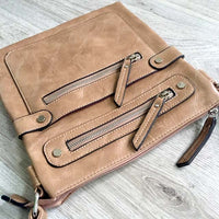 A-SHU LARGE TAUPE MULTI COMPARTMENT CROSSBODY BAG WITH LONG STRAP - A-SHU.CO.UK