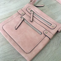 A-SHU LARGE BLUSH PINK MULTI COMPARTMENT CROSSBODY BAG WITH LONG STRAP - A-SHU.CO.UK