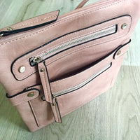 A-SHU LARGE BLUSH PINK MULTI COMPARTMENT CROSSBODY BAG WITH LONG STRAP - A-SHU.CO.UK
