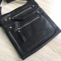 A-SHU LARGE BLACK MULTI COMPARTMENT CROSSBODY BAG WITH LONG STRAP - A-SHU.CO.UK