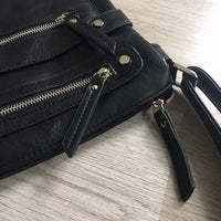 A-SHU LARGE BLACK MULTI COMPARTMENT CROSSBODY BAG WITH LONG STRAP - A-SHU.CO.UK