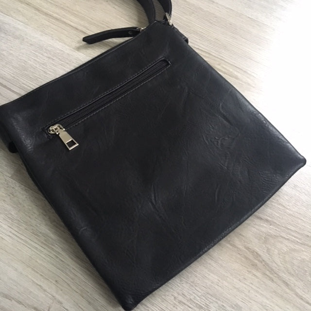 A-SHU LARGE BLACK MULTI COMPARTMENT CROSSBODY BAG WITH LONG STRAP - A-SHU.CO.UK