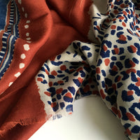 A-SHU LARGE ORANGE RUST COTTON MIX TIGER AND LEOPARD PRINT SHAWL SCARF - A-SHU.CO.UK