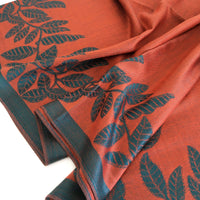 LARGE ORANGE TEAL LEAF PRINT REVERSIBLE PASHMINA SHAWL SCARF